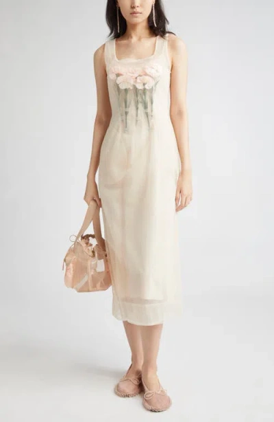 Simone Rocha Stuffed Carnation Square Neck Tulle Dress In Sand