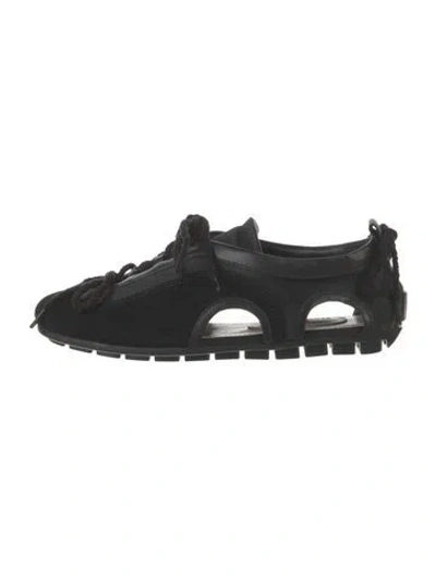 Pre-owned Simone Rocha Suede Cutout Accent Flats In Black