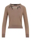 Simone Rocha Fitted Long-sleeve Sweater With Pearl Accents And Ribbon Detail In Neutral