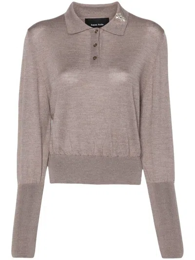 Simone Rocha Embellished Polo Sweater In Clay Pearl Clear