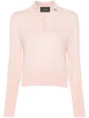 Simone Rocha Embellished Merino-silk Knit Polo Sweater In Pale Pink Pearl Clear