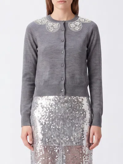 Simone Rocha Merino Wool And Silk Cardigan With Embroidery In Gray