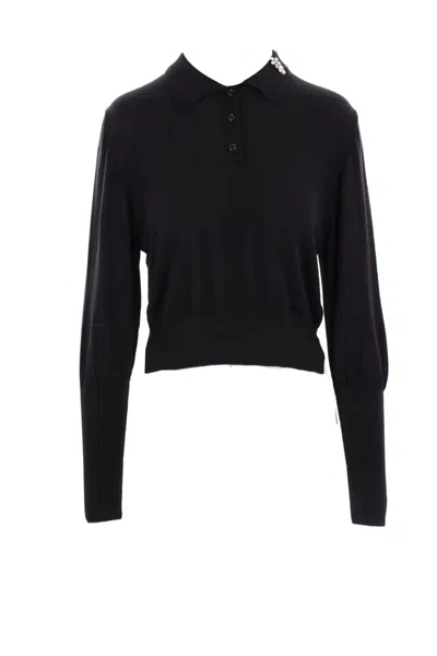 Simone Rocha Black Merino Wool & Silk Polo In Black+pearl+clear