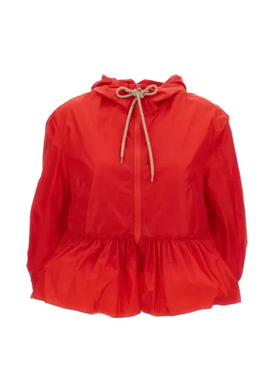Simone Rocha Bungee-style Drawstring Jacket With Pleating Details In Red