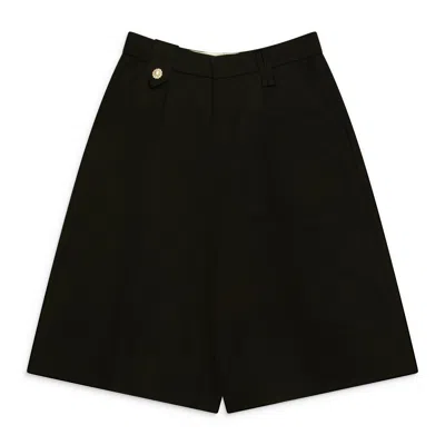 Simone Rocha Tailored Wide Leg Belt Loop Tab Shorts W/ Daisy Black