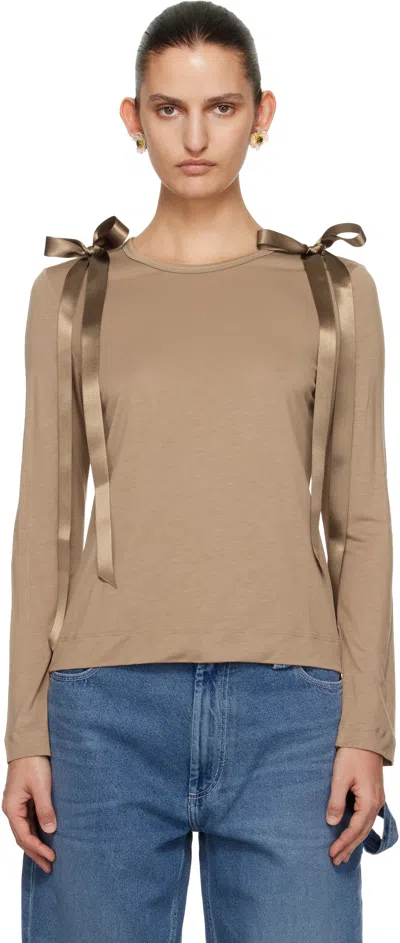 Simone Rocha Tan Bow Ribbon Tail Long Sleeve T-shirt In Brown