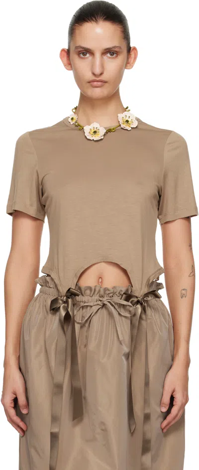 Simone Rocha Tan Bow Tail Easy T-shirt In Brown