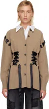 Simone Rocha Tan Sculpted Ribbon Corset Cardigan In Brown