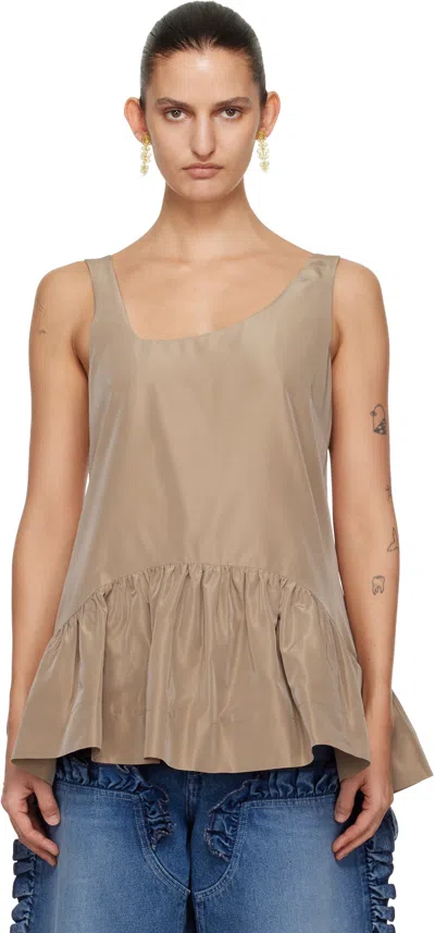 Simone Rocha Asymmetrical Collar Ruffled Top In Brown