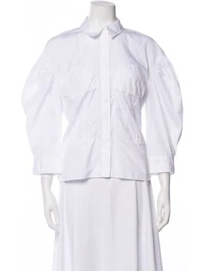 Pre-owned Simone Rocha Three-quarter Sleeve Button-up Top In White