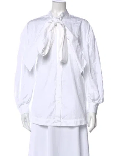 Pre-owned Simone Rocha Tie Neck Long Sleeve Blouse In White
