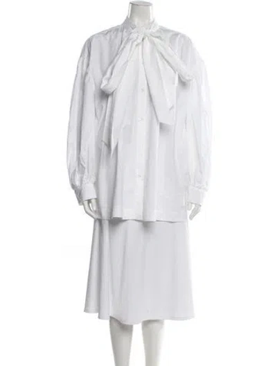 Pre-owned Simone Rocha Tie Neck Long Sleeve Blouse In White