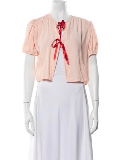Pre-owned Simone Rocha Tie Neck Short Sleeve Blouse In Pink