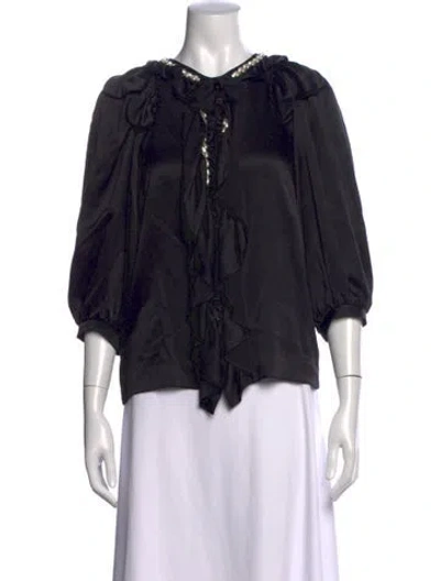 Pre-owned Simone Rocha Tie Neck Three-quarter Sleeve Blouse In Black