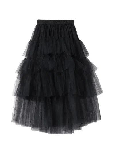 Simone Rocha Tiered Ribbon Midi Skirt In Black