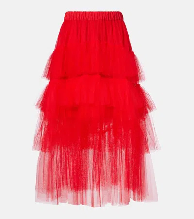 Simone Rocha Tiered Tulle Midi Skirt In Red