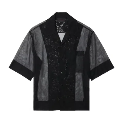 Pre-owned Simone Rocha Trapped Lace Patchwork Boxy Shirt 'black' | Men's Size M