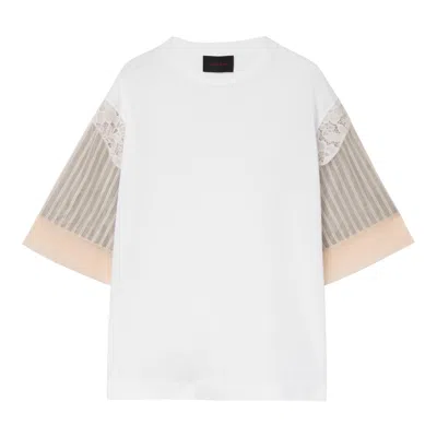 Simone Rocha Trapped Lace Patchwork T-shirt In White