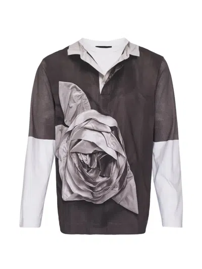 Simone Rocha Trompe L'oeil Rose-print Polo Shirt In Brown