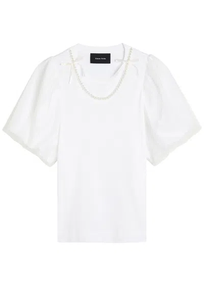 Simone Rocha Tulle Overlay Puff Sleeve Cotton T-shirt In White