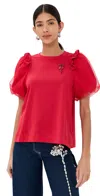Simone Rocha Embellished Cotton T-shirt In Red/red