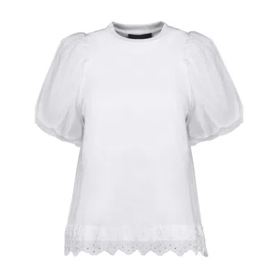 Simone Rocha Tulle Overlay Puff Sleeve Lace T-shirt In White