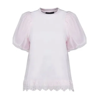 Simone Rocha Tulle Overlay Puff Sleeve Lace T-shirt In White