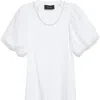 Simone Rocha Tulle Overlay Puff Sleeve T-shirt With Faux Pearl Trim In White