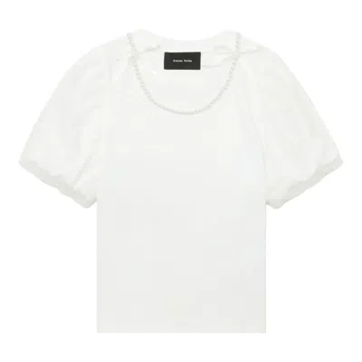 Simone Rocha Tulle Overlay Puff Sleeve T-shirt In White