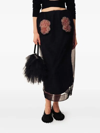 Simone Rocha Tulle-panelled Flower-embellished Maxi Skirt
