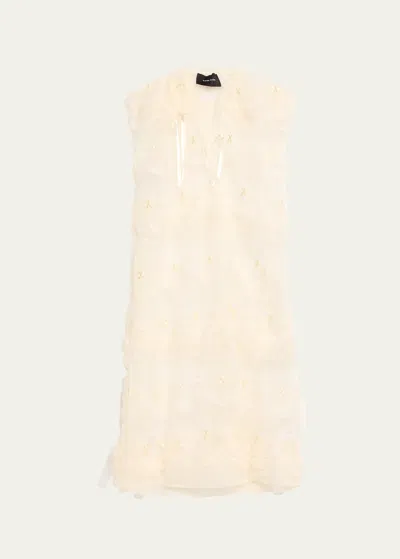 Simone Rocha Tulle Ribbon Shoulder Bite Sack Midi Dress In Creamcream