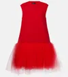 Simone Rocha Tulle-trimmed Cotton Jersey Minidress In Red