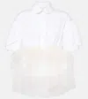 Simone Rocha Tulle-trimmed Cropped Cotton Shirt In White