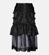 Simone Rocha Tulle-trimmed High-rise Tweed Midi Skirt In Black