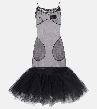 Simone Rocha Tulle-trimmed Slip Dress In Black