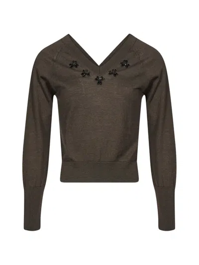 Simone Rocha Embellished Merino Wool And Silk-blend Sweater In Brown