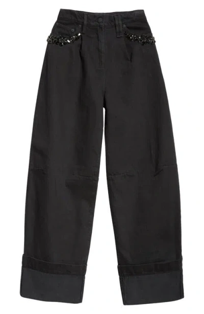 Simone Rocha Turbo Crystal Embellished Wide Leg Puddle Carpenter Jeans In Black/jet