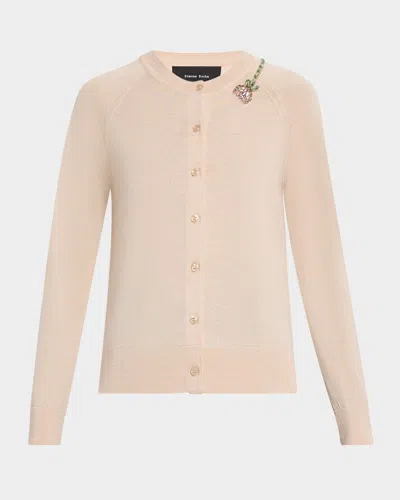Simone Rocha Turbo Crystal Rose Crewneck Cardigan In Black Red Multi