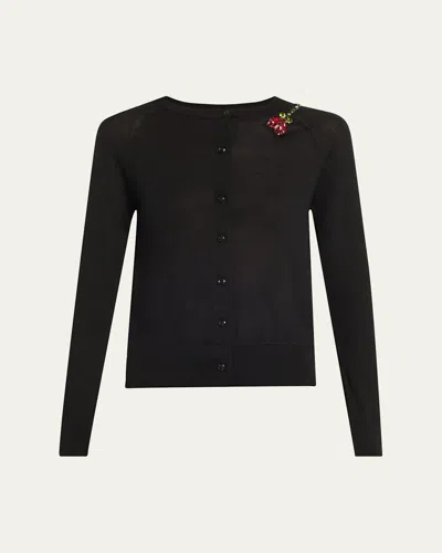Simone Rocha Turbo Crystal Rose Crewneck Cardigan In Blackred Multi