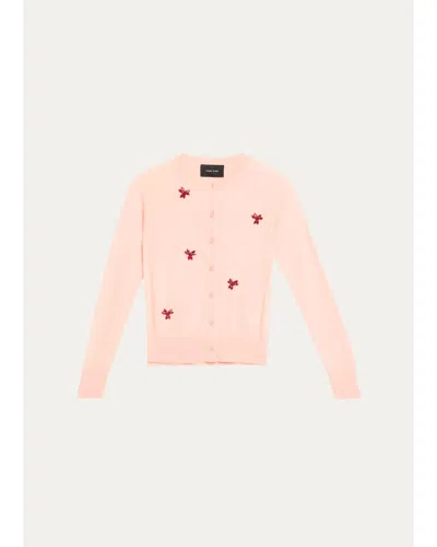 Simone Rocha Turbo Crystal Rose Crewneck Cardigan In Blush/red