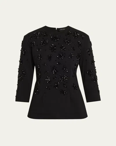 Simone Rocha Bead-embellished Long-sleeve Top In Black