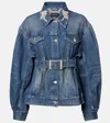 Simone Rocha Denim Jacket With Belt And Embellished Collar In Blue