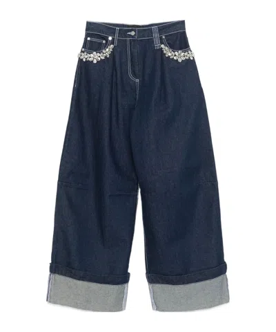 Simone Rocha Turbo Embellished Puddle Jeans In Blue
