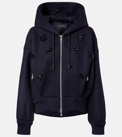 Simone Rocha Turbo Embellished Wool-blend Hoodie In Blue