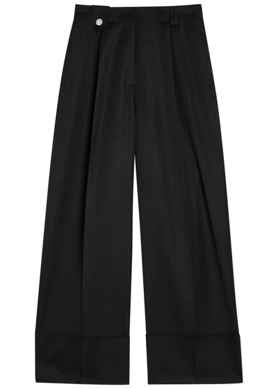 Simone Rocha Turn-up Wide-leg Gabardine Trousers In Black