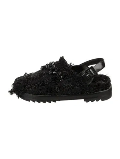 Pre-owned Simone Rocha Tweed Pattern Flats In Black