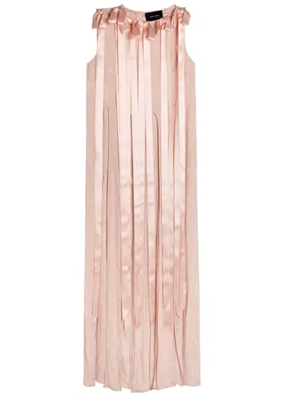 Simone Rocha Unbounded Fringed Floral-jacquard Crinkled Top In Pink