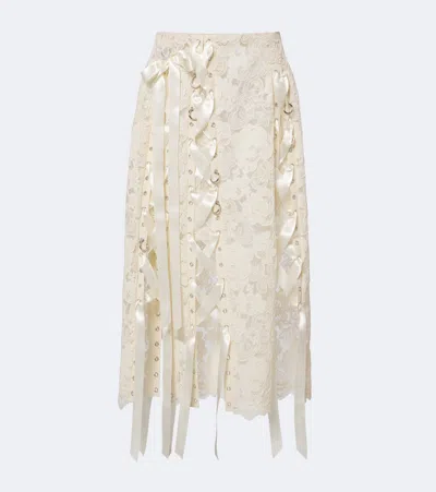 Simone Rocha Unraveling Bow-detail Lace Midi Skirt In White