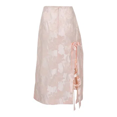 Simone Rocha Unraveling Ribbon Brocade Skirt In Pink