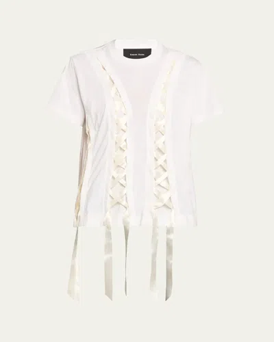 Simone Rocha Unraveling Ribbon Cotton Jersey T-shirt In White